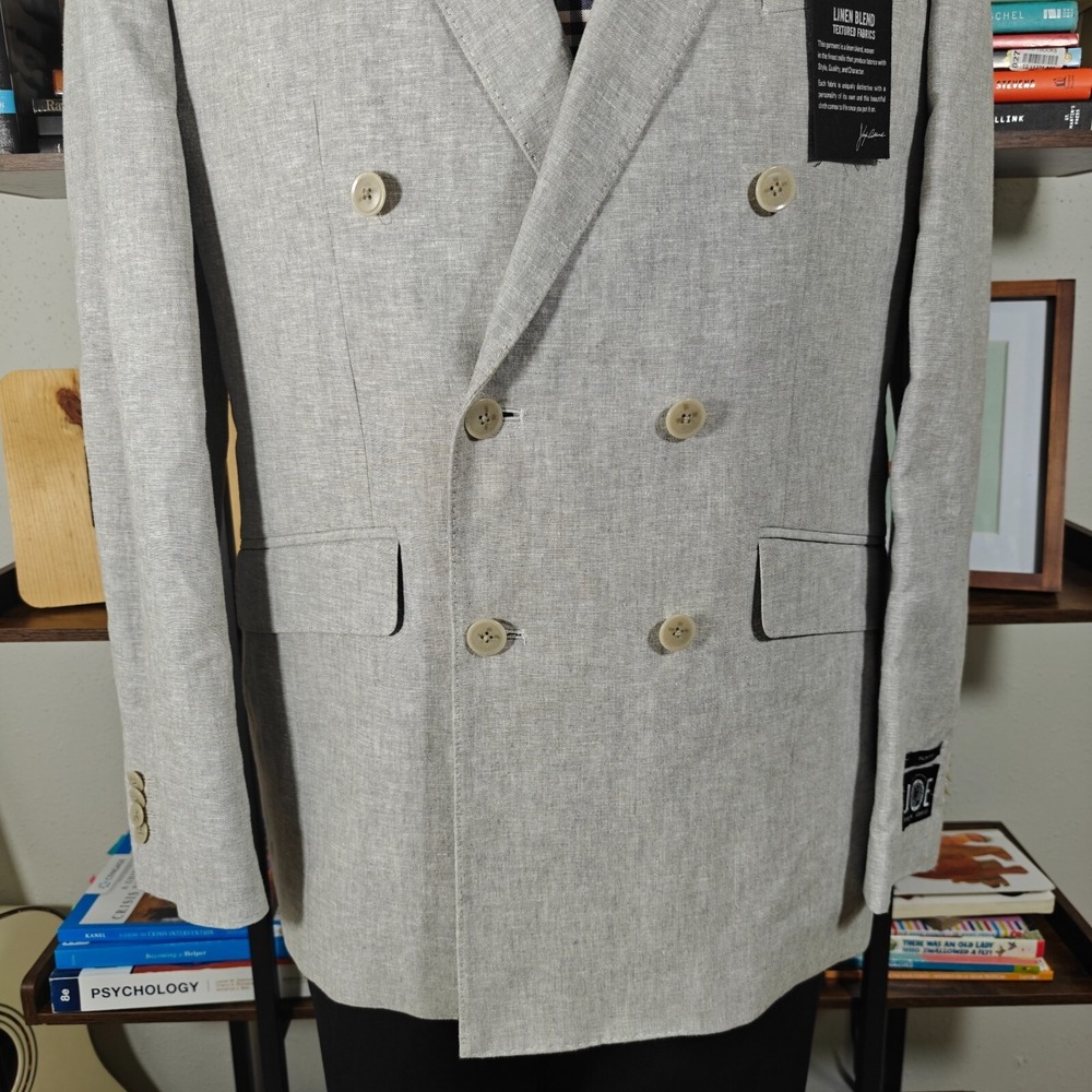 Joseph Abboud Men's Double Breast Sport Coat Gray Linen Cotton Blend Slim 42R - Picture 5 of 16